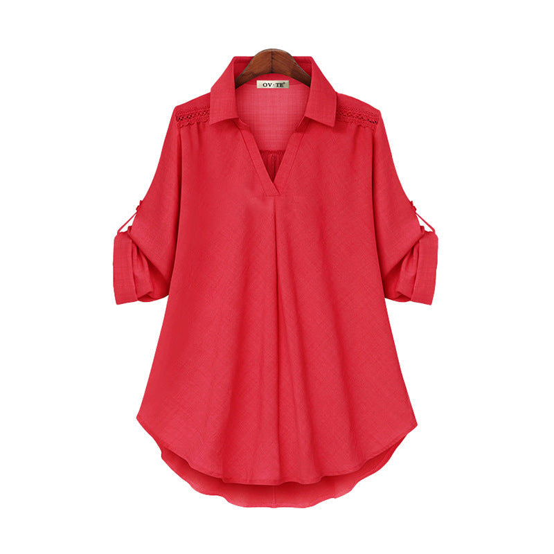 Los damesshirt met lange mouwen en V-hals