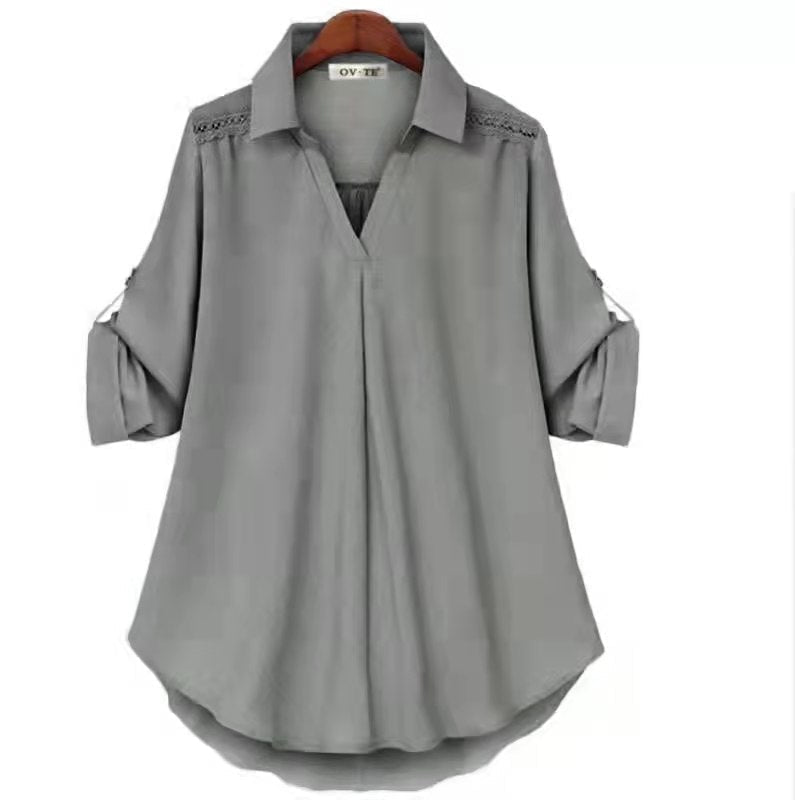 Los damesshirt met lange mouwen en V-hals