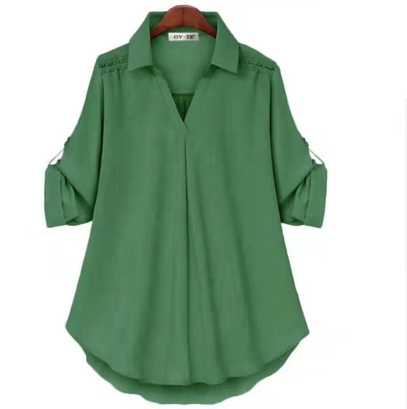 Los damesshirt met lange mouwen en V-hals