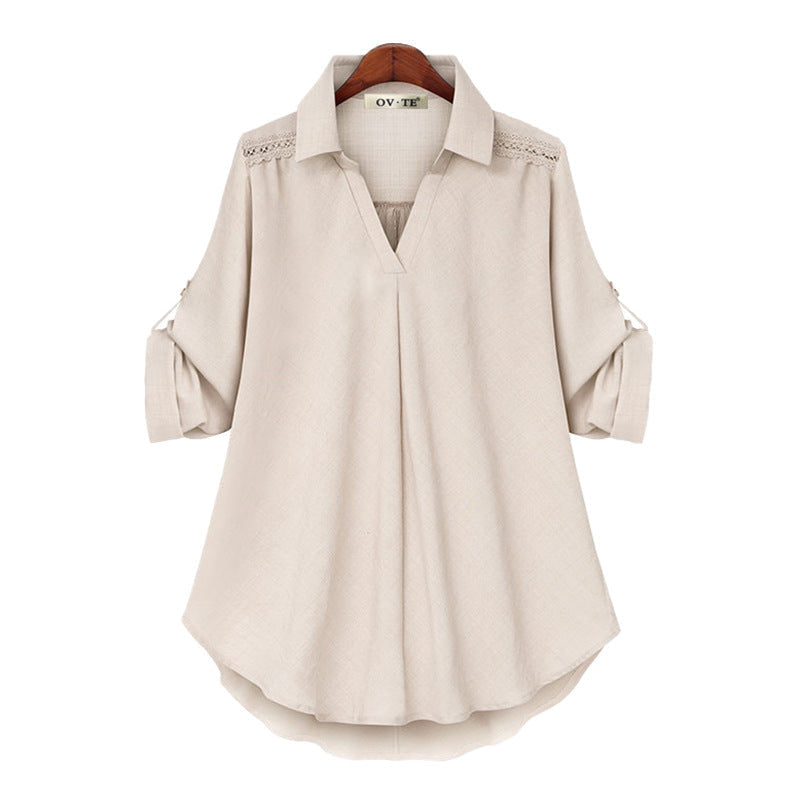 Los damesshirt met lange mouwen en V-hals