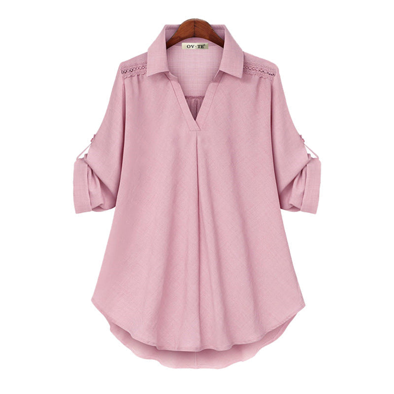 Los damesshirt met lange mouwen en V-hals