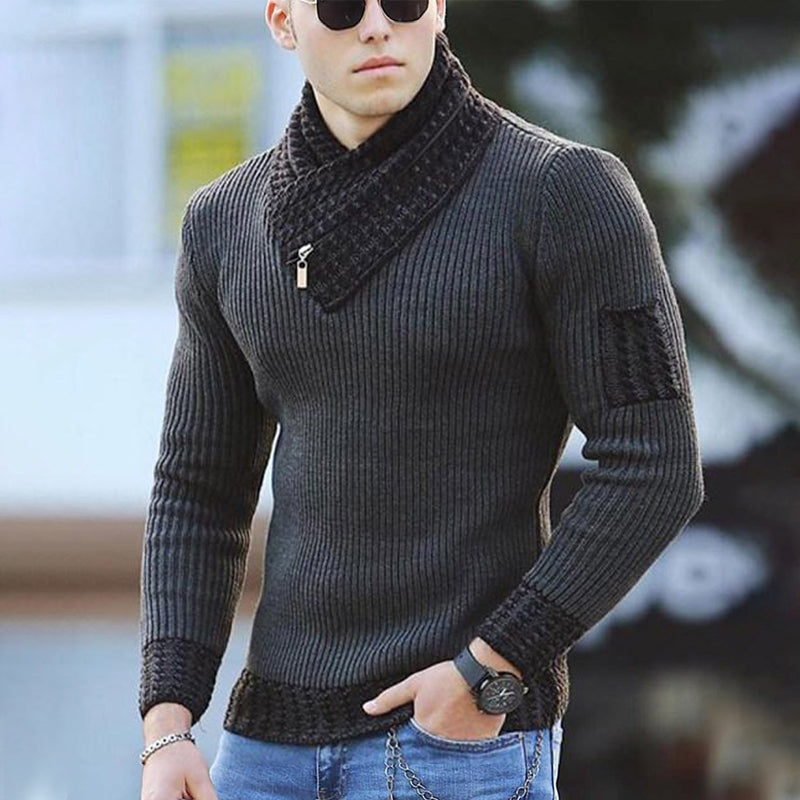 Heren casual trui met lange mouwen en revers