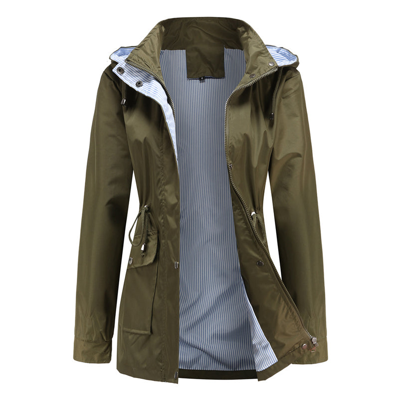 Waterdichte halflange trenchcoat met trekkoord in de taille