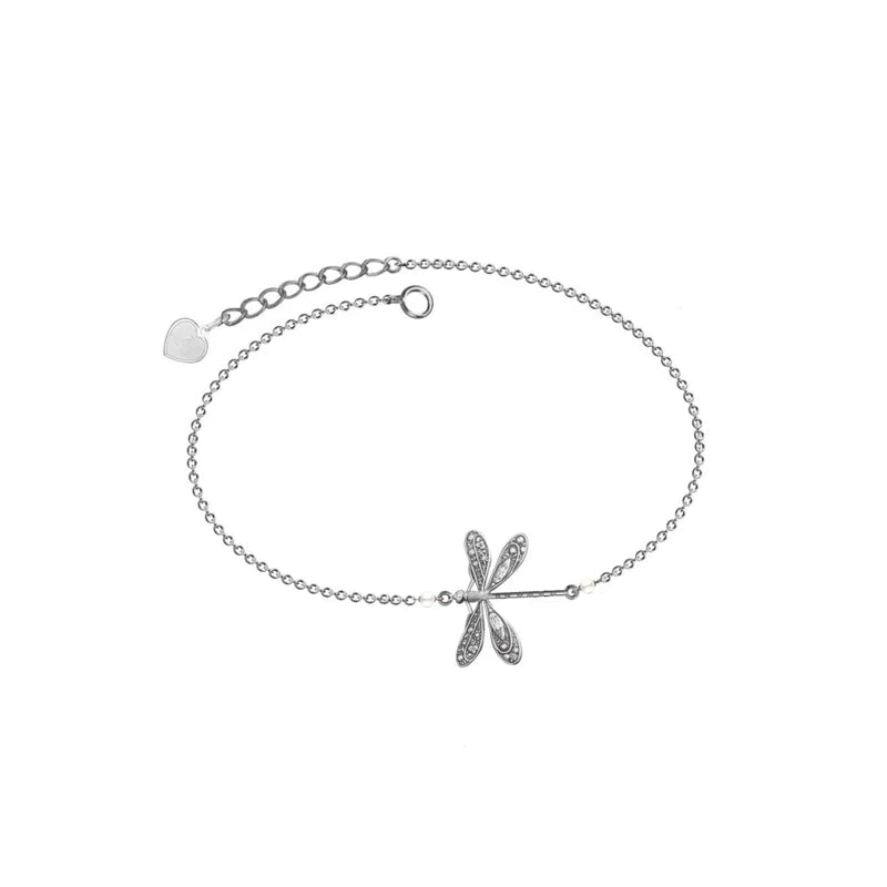 Dragonfly enkelbandje met parel