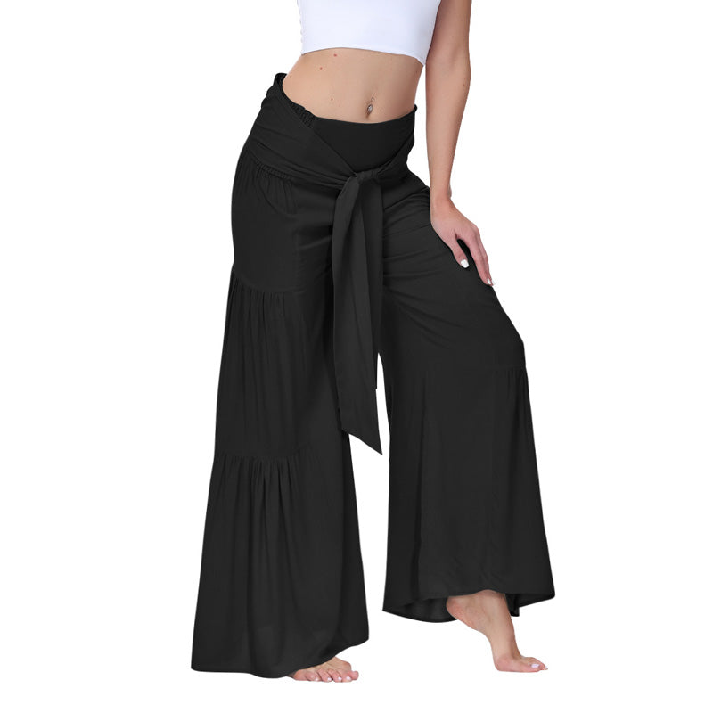 Gerimpelde broek met wijde pijpen en veters