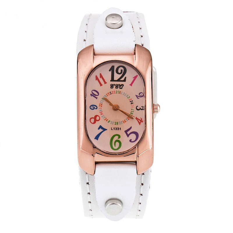 Vintage lederen quartz stenen dameshorloge