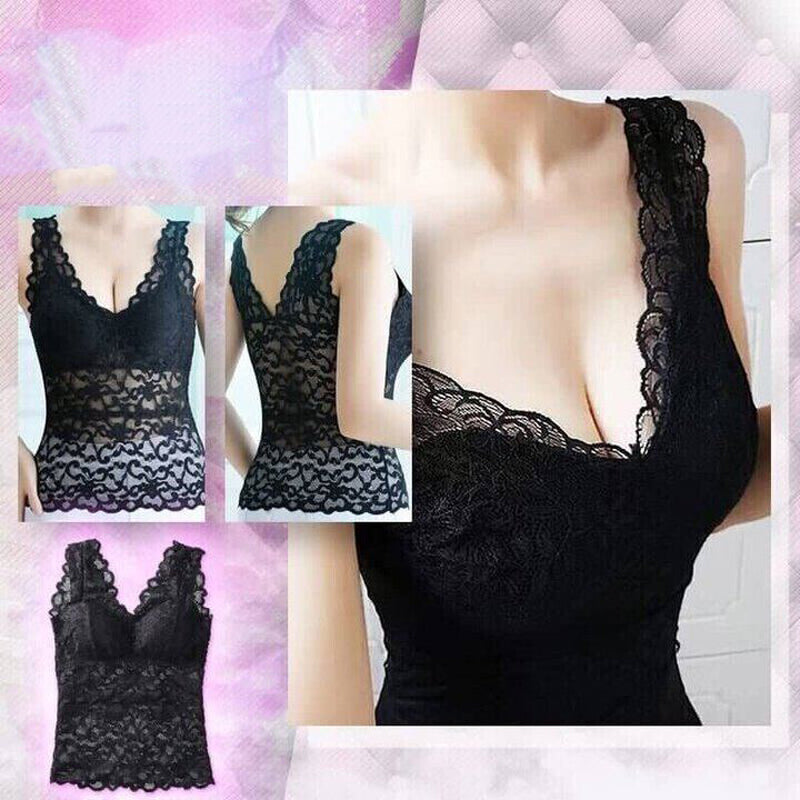 Kanten tanktop met borstkompressen