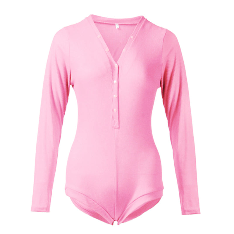 Sexy bodycon bodysuit met V-hals en drukknopen