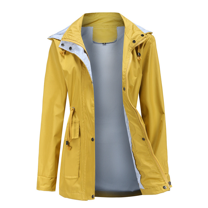 Waterdichte halflange trenchcoat met trekkoord in de taille