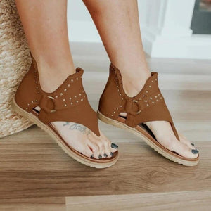 Dames Casual Denim Platte Sandalen met Rits