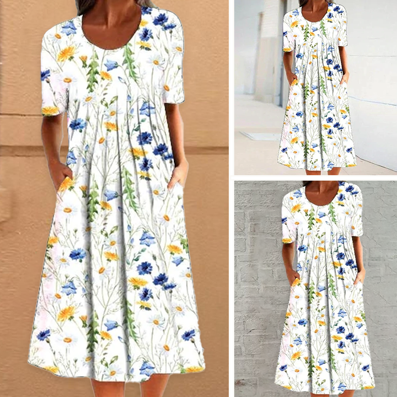 Voorverkoop>Casual jurk met ronde hals en print