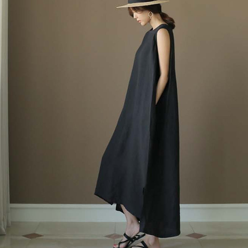 Jurk van katoen en linnen met split